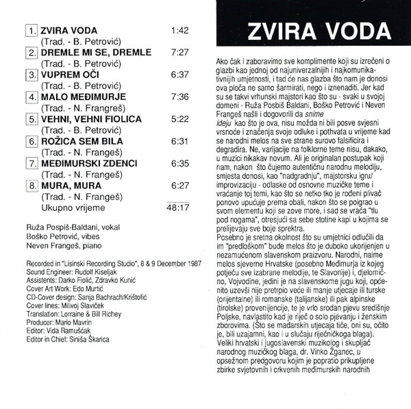 Ruža Pospiš-Baldani*, Boško Petrović, Neven Frangeš - Zvira Voda / Wellspring (CD)