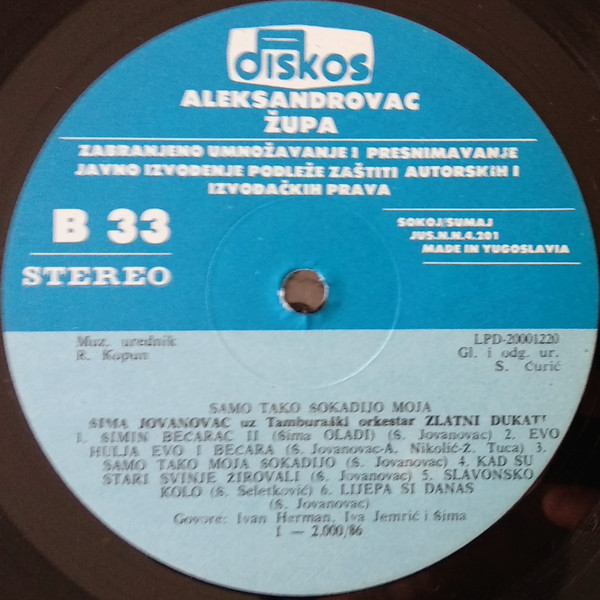 Šima* & Zlatni Dukati - Samo Tako Šokadijo Moja (LP, Album)