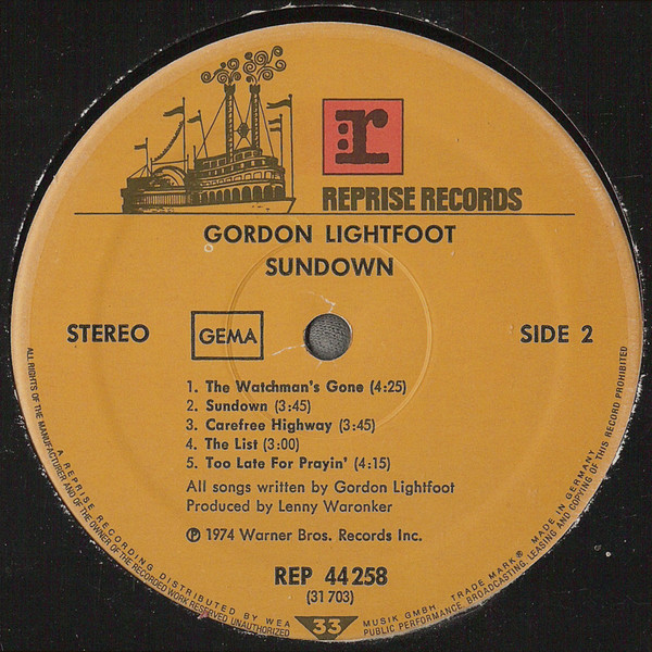 Gordon Lightfoot - Sundown (LP, Album) - Woodstock Shop