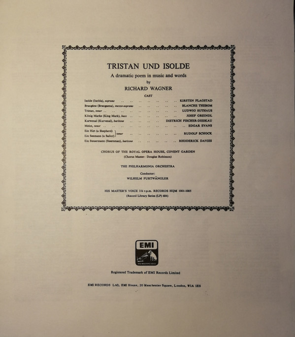 Wagner* / Kirsten Flagstad / Ludwig Suthaus / Blanche Thebom / Dietrich Fischer-Dieskau / Philharmonia Orchestra / Wilhelm Furtwängler - Tristan And Isolde (Complete) (5xLP, Mono, RE, RP + Box)