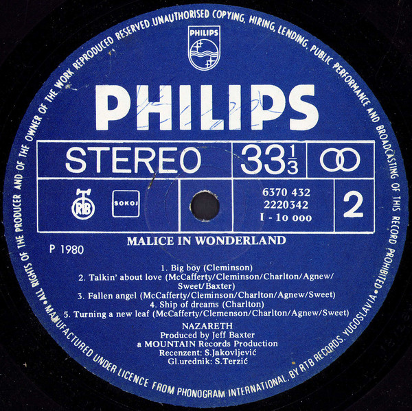 Nazareth (2) - Malice In Wonderland (LP, Album, RP)