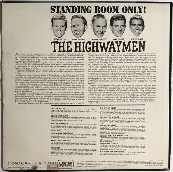 The Highwaymen* - Standing Room Only! (LP, Album, Mono)
