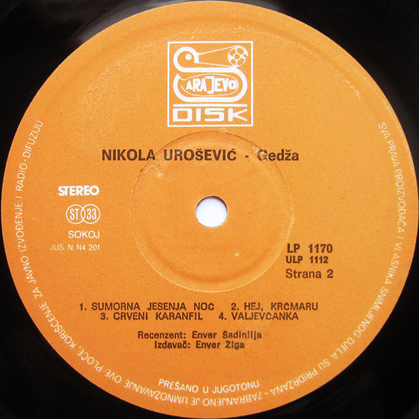 Nikola Urošević Gedža - Slađana, Zbogom (LP, Album)
