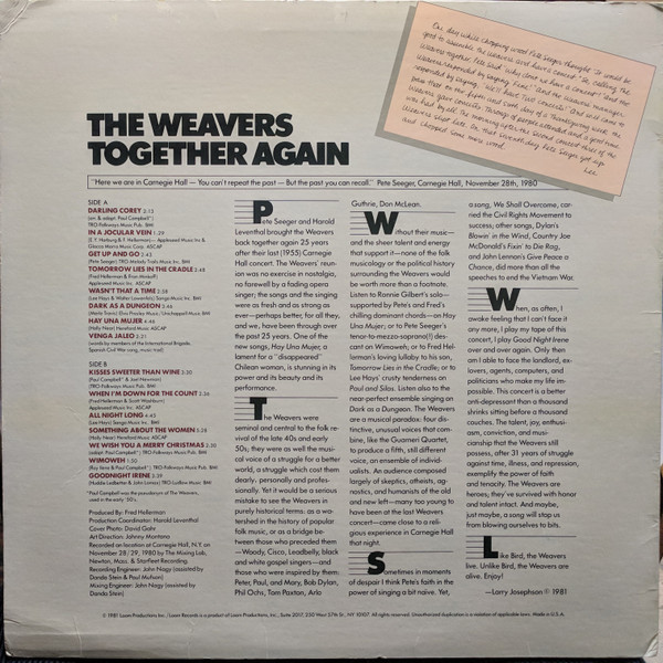The Weavers - Together Again (LP, Album)