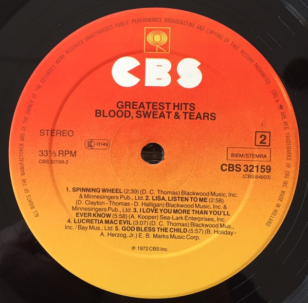 Blood, Sweat & Tears* - Blood, Sweat & Tears Greatest Hits (LP, Comp, RE)