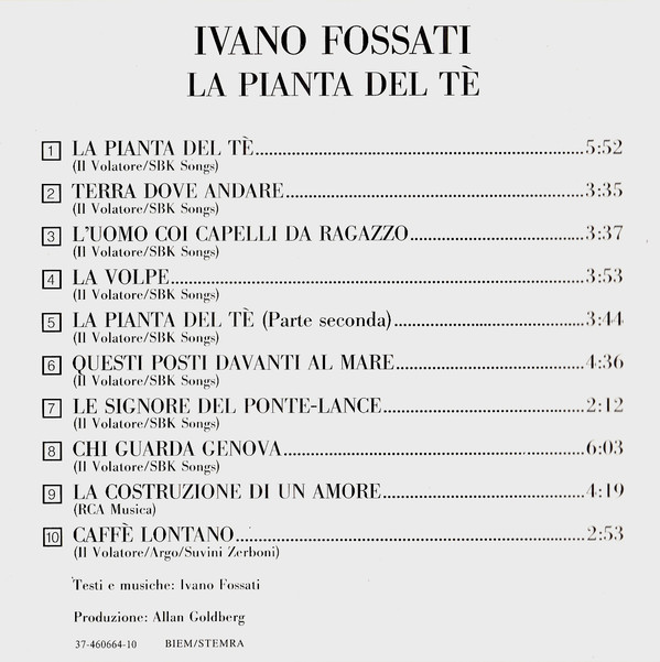 Ivano Fossati - La Pianta Del Te' (CD, Album)